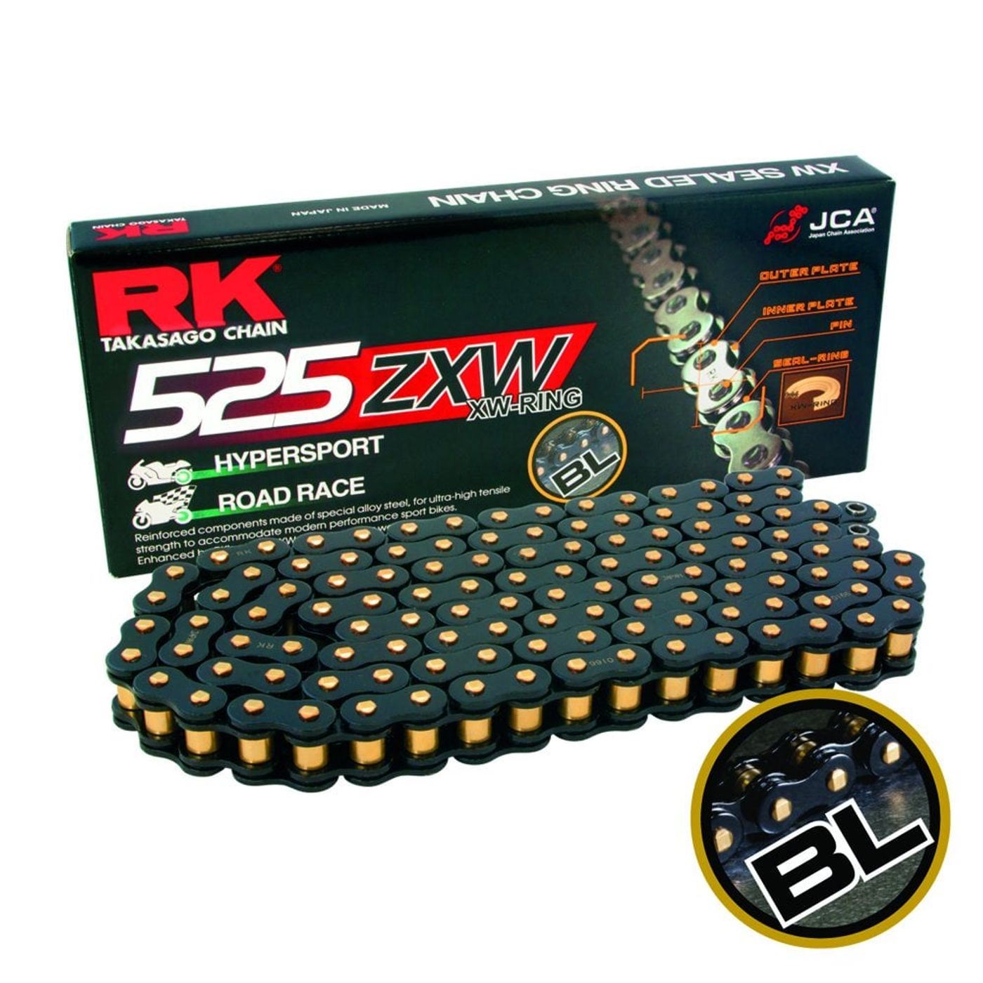 RK Chain Super Heavy Duty XW-Ring Black/Gold ZXW 525-120L (46.4KN)