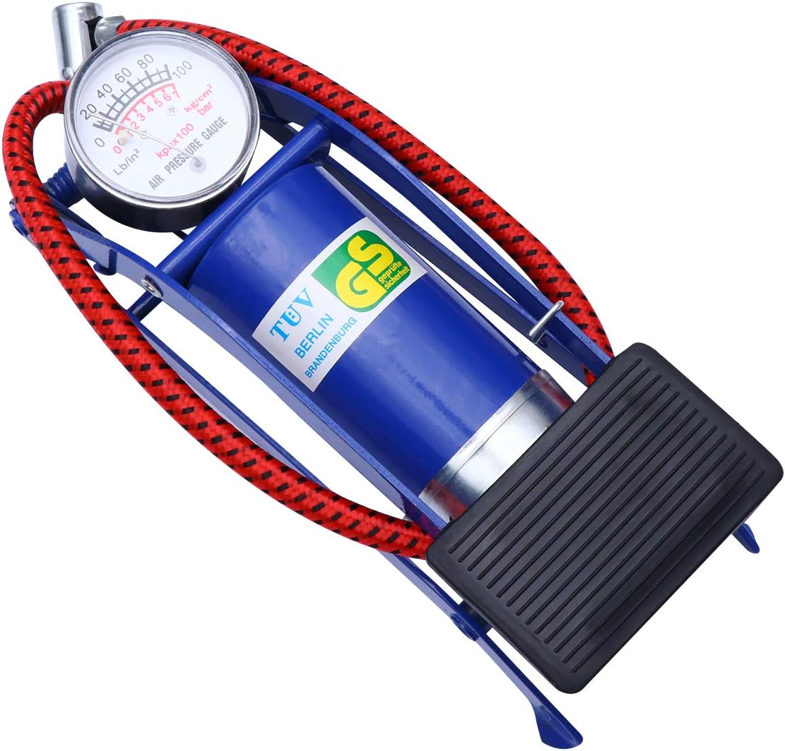 Single Barrel Foot Air Pump Car Bike Motorcycle Tyre 0-100ps
