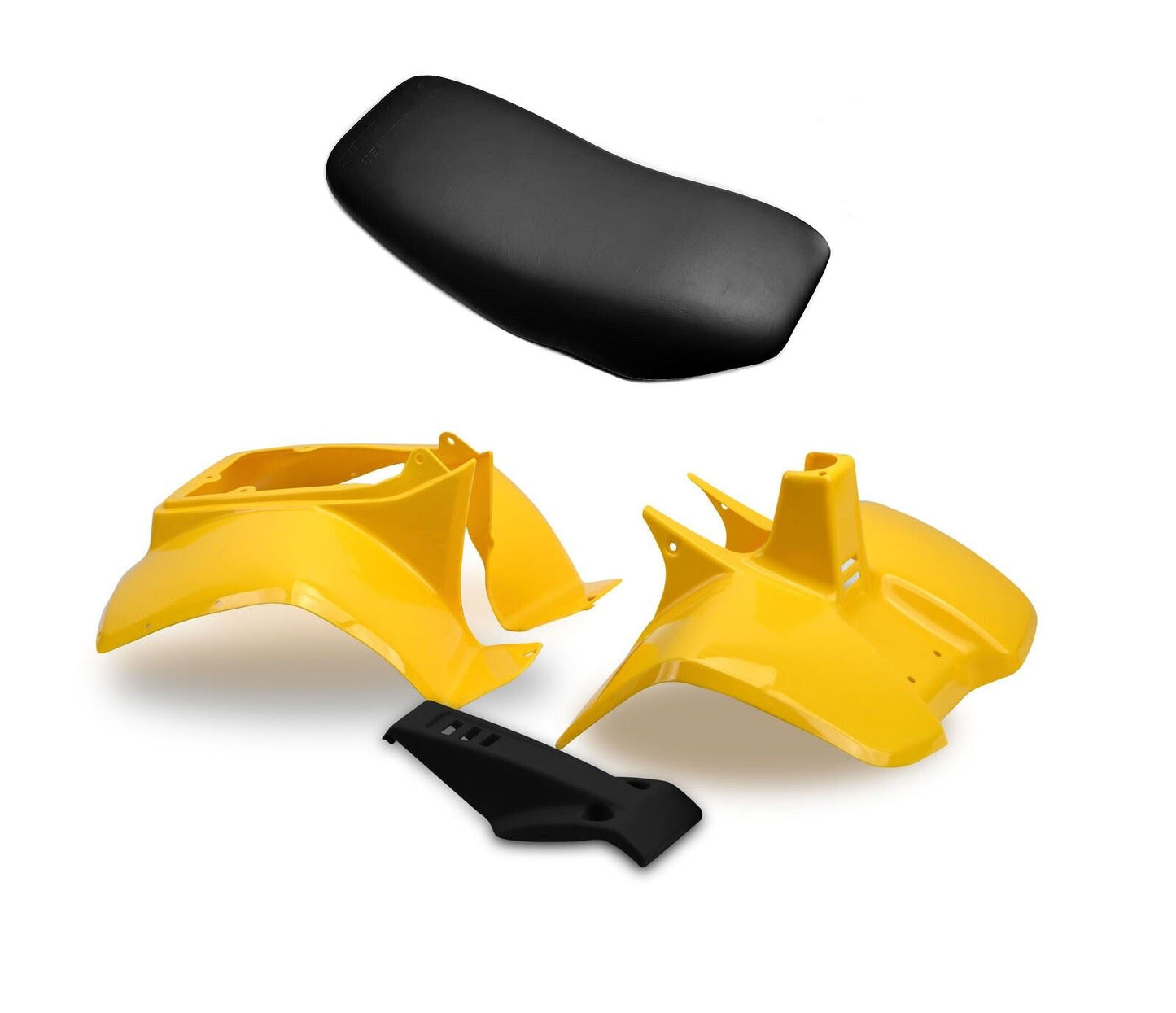 Plastics Set & Seat For Suzuki LT50 Yellow Front, Rear Fender, Black Nose Cone