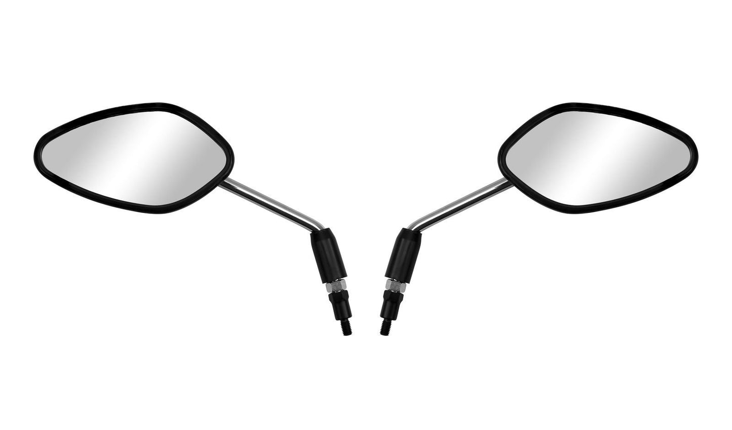 Mirrors Left & Right 8mm Black Rhombus With Chrome Stem