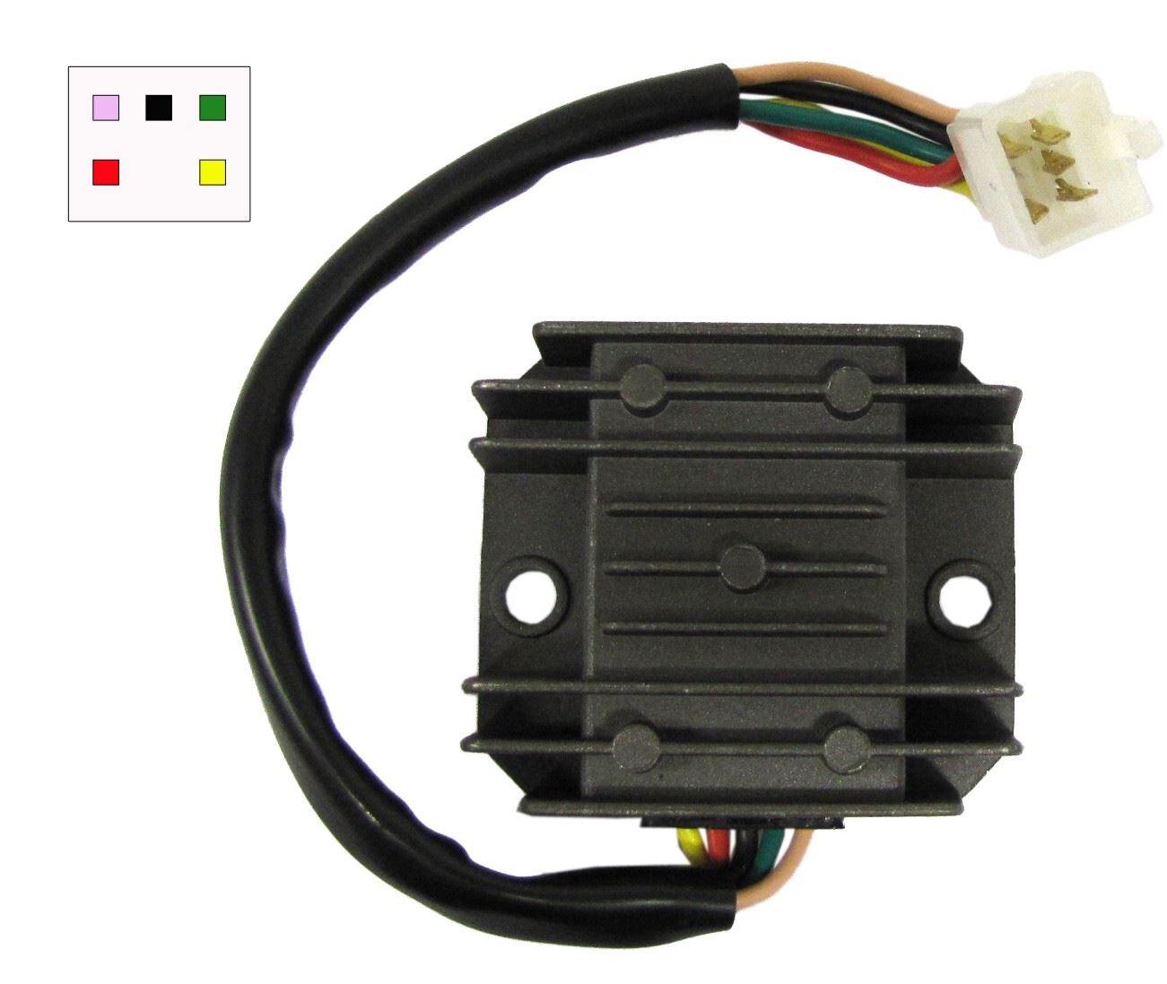 Regulator/Rectifier For 5 Wire Green, Red, Pink, Yellow, Black(Male
