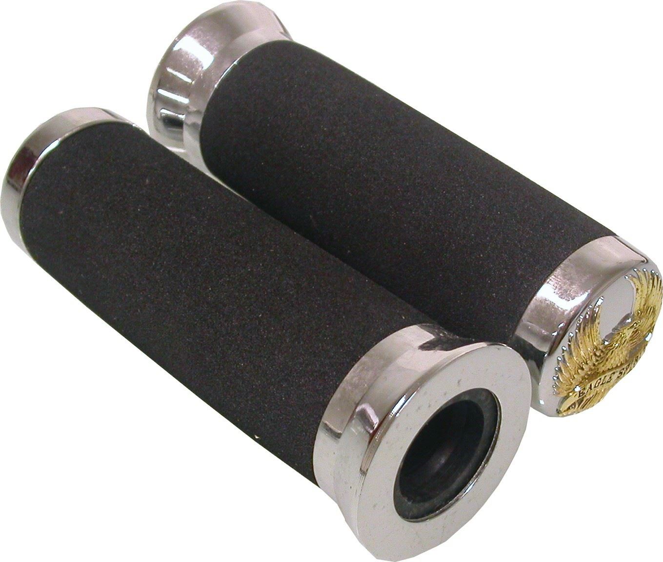 Grips Foam Black Chrome Ends With Gold Eagle End Cap 7/8" (Pair)