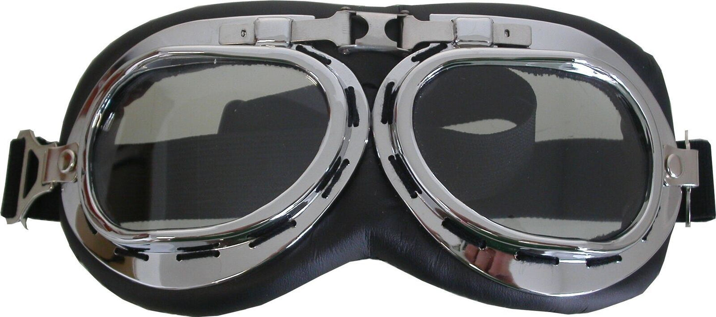 Goggles 'Red Baron'(Not BS Stamped) Clear Lens Motorbike Chrome/Silver