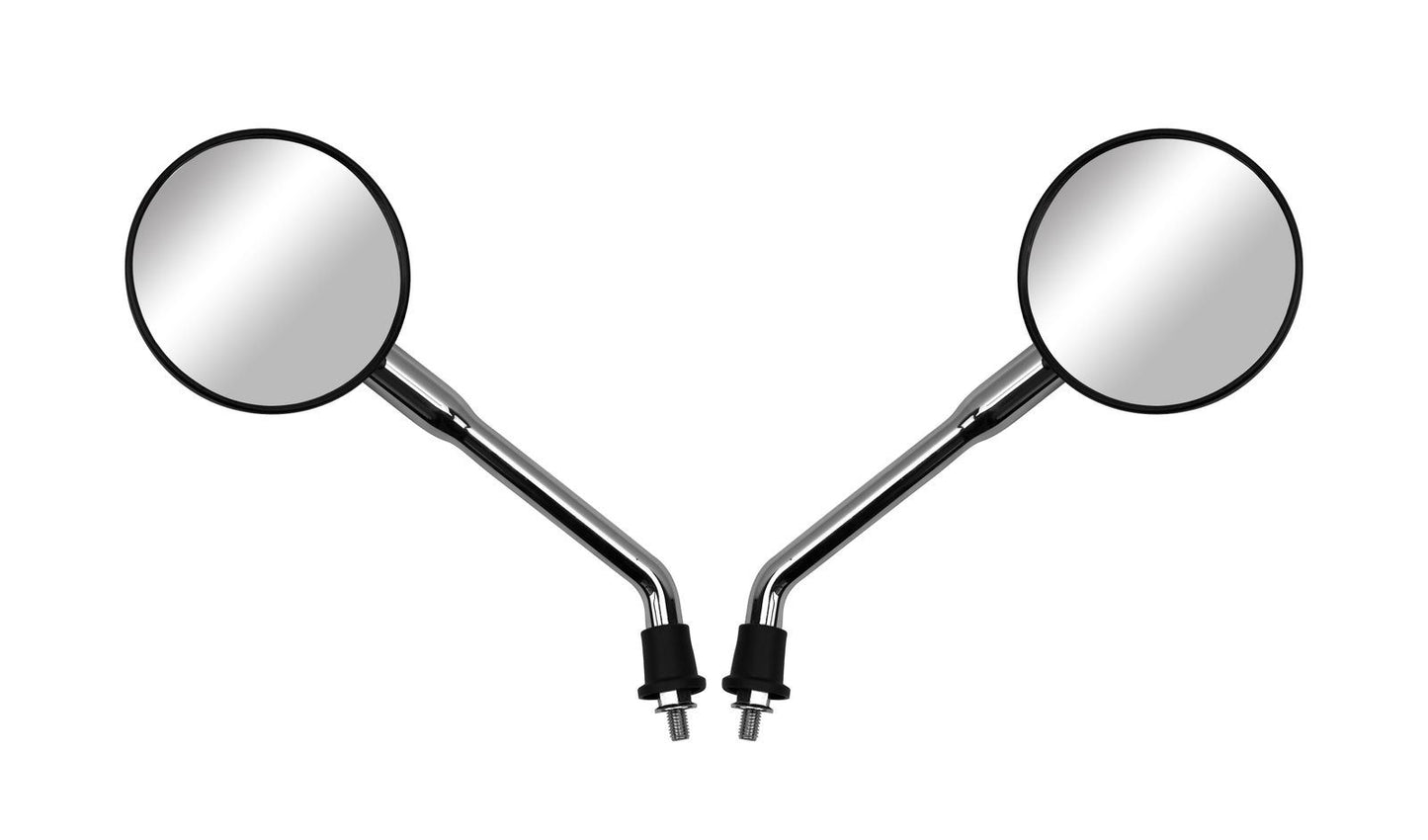 Mirrors Left & Right 8mm Chrome Round Black Head with 'V' on Back of Mirror