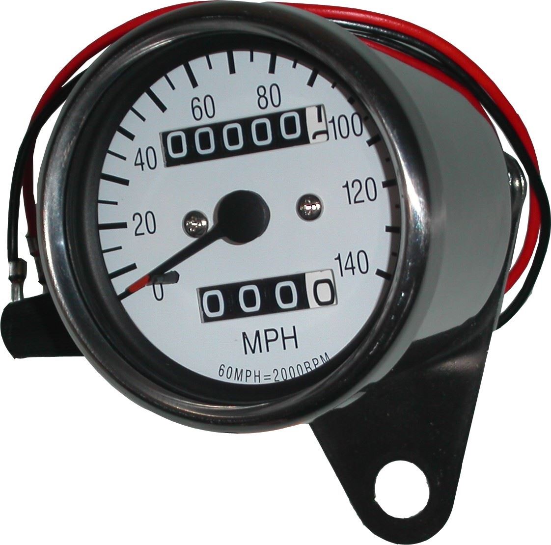 Speedo 60mm 2:1 MPH White face with Tripmeter & Chrome Body