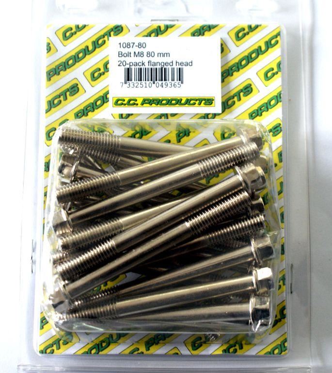 M8 x 80mm FLANGE BOLT, PACK OF 20, 10mm HEX