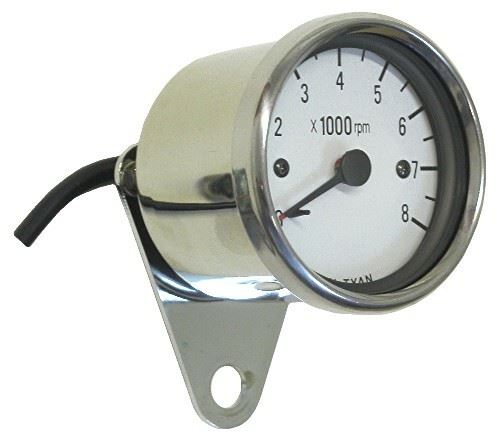 Tacho Rev 60mm Electronic White face & Chrome Body up to 8000rpm