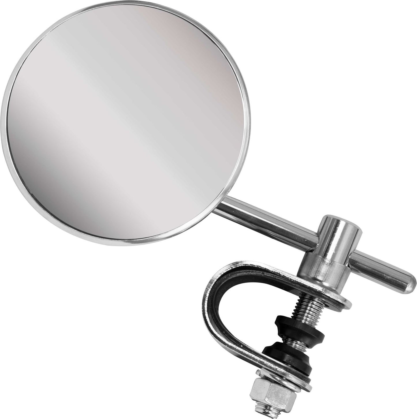 Mirror Clamp-On Left or Right Chrome Round 75mm Long Stem
