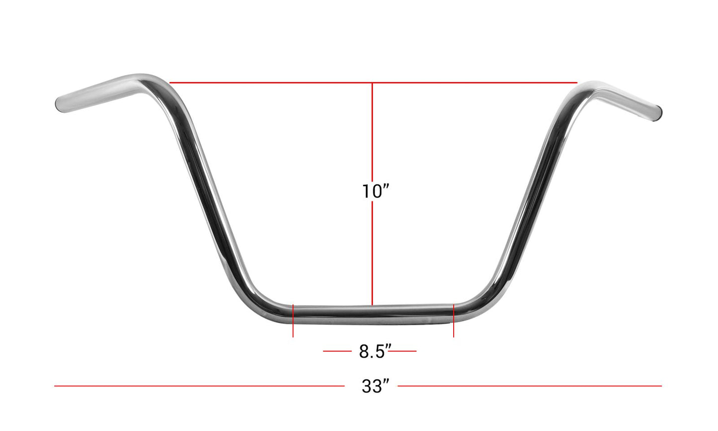 Handlebar 7/8" 22mm Chrome 10" Rise Wide Bottom