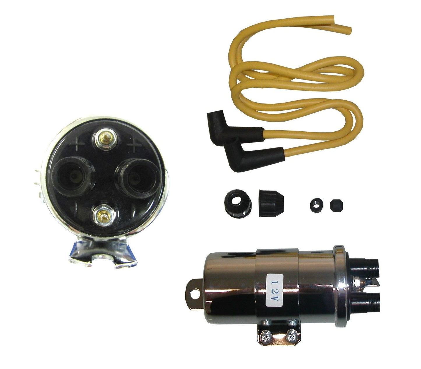 Ignition Coil 12v Points Chrome Twin Lead 2 Poles (P: 3.80Oh, S: 10.75KOh)