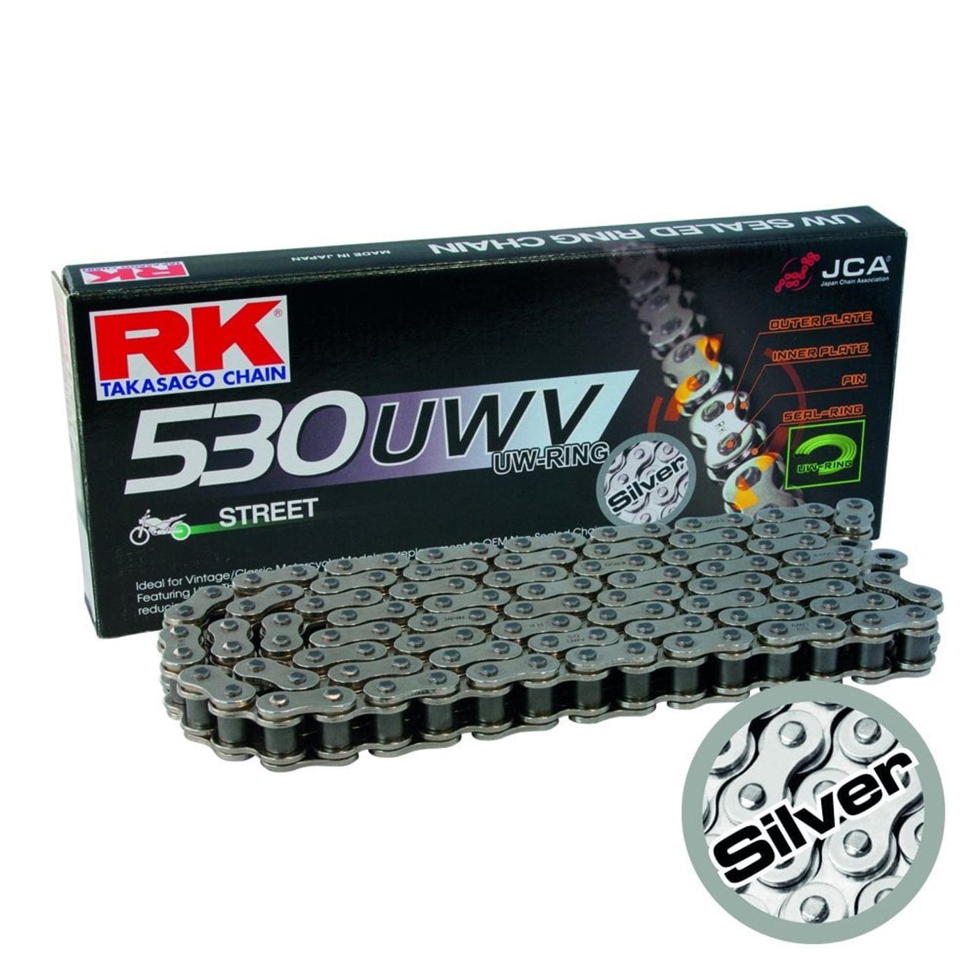 RK Chain Heavy Duty Vintage Motorcycle Narrow UW-Ring Silver UWV 530-120L (35.3KN)