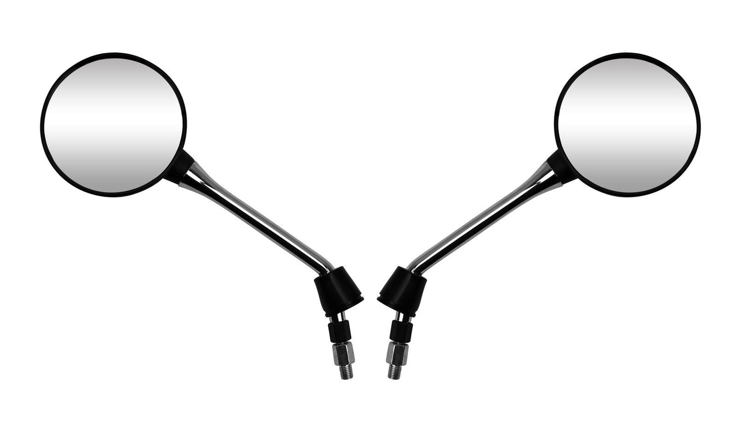 Mirrors Left & Right 10mm Chrome/Black Round Head With Chrome Stem