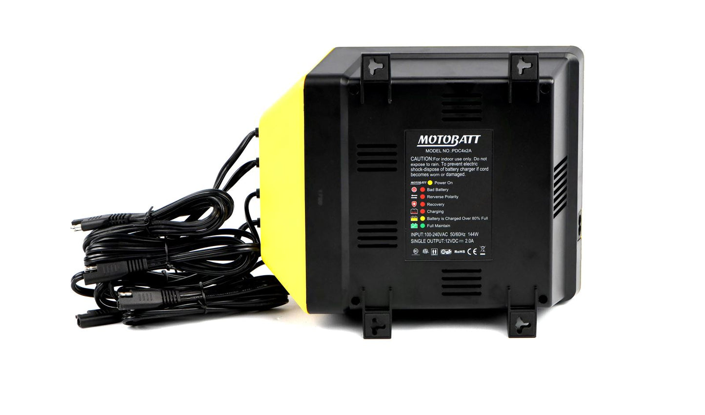 Motobatt PDC4x2A Quad Bank Battery Charger, 9 Stage 2.0A