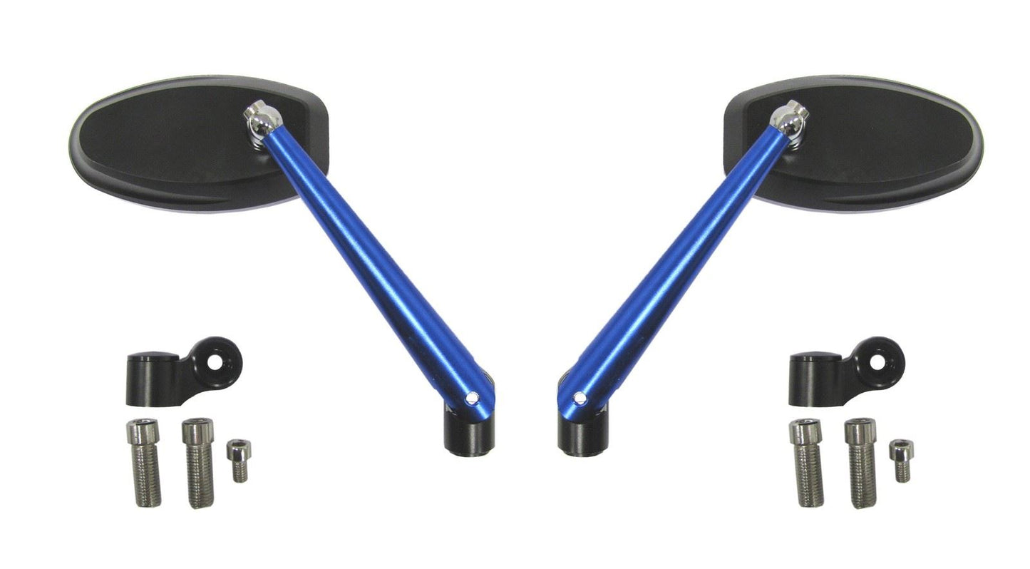 Mirrors CNC Oval with Black Head & Blue Stem 8mm or 10mm