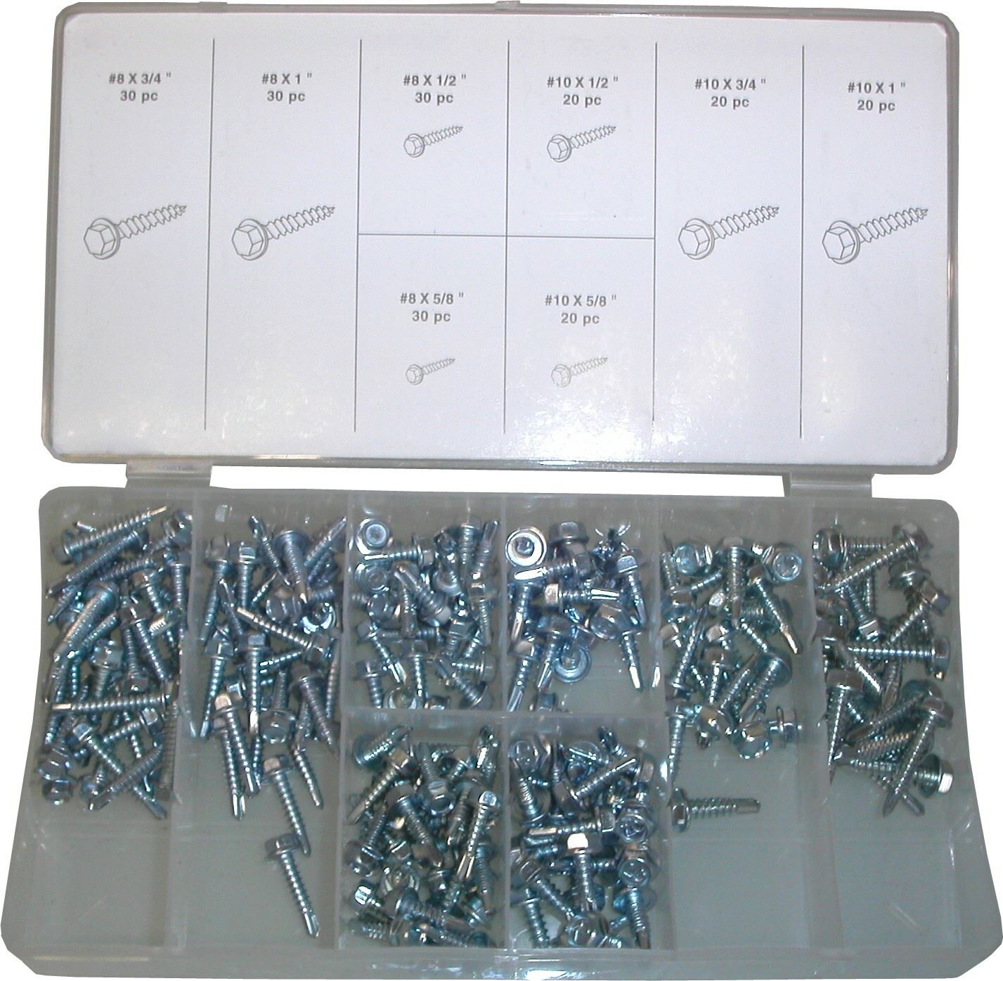 Screws Self Tap 8mm Hexagon Head 200pc Assortment (Kit)