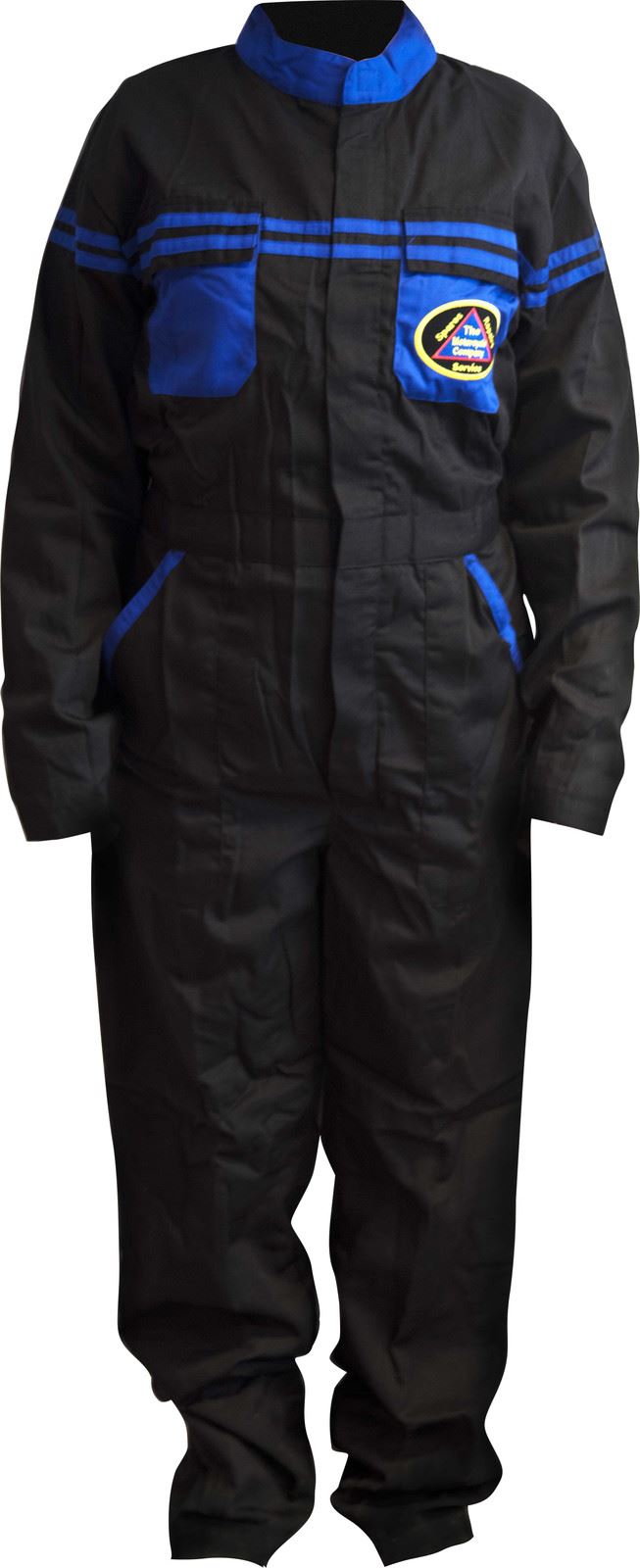 Men's Work Overalls, Mechanic Boiler Suit Workshop Overall Black and Blue Medium