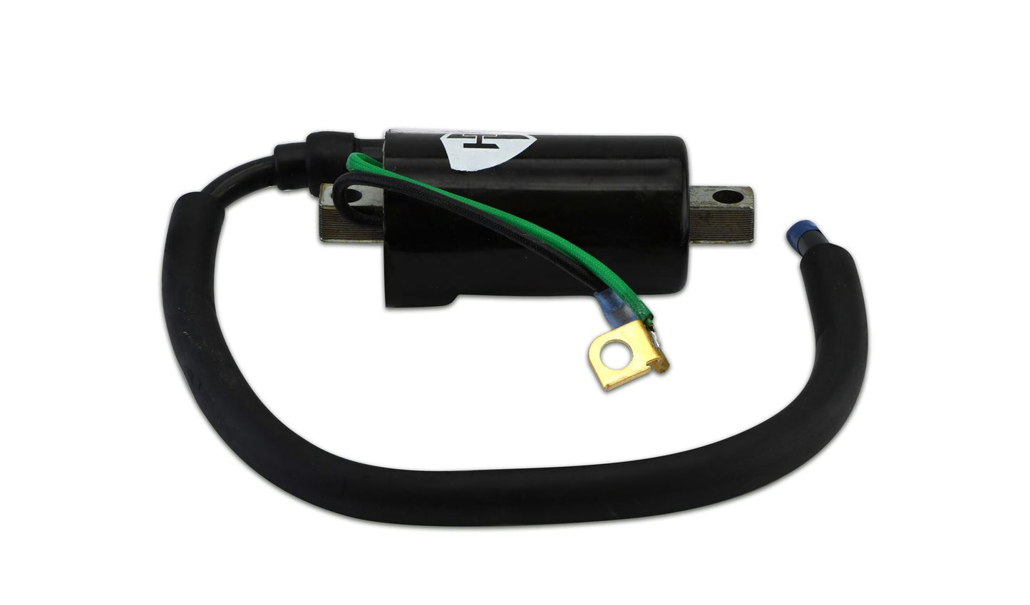 Ignition Coil 12v CDI Single Lead 2 Terminals Bullet & Earth Ring (90mm Centres) USE 540858H for 80mm (P:0.45Oh, S: 9.65KOh)