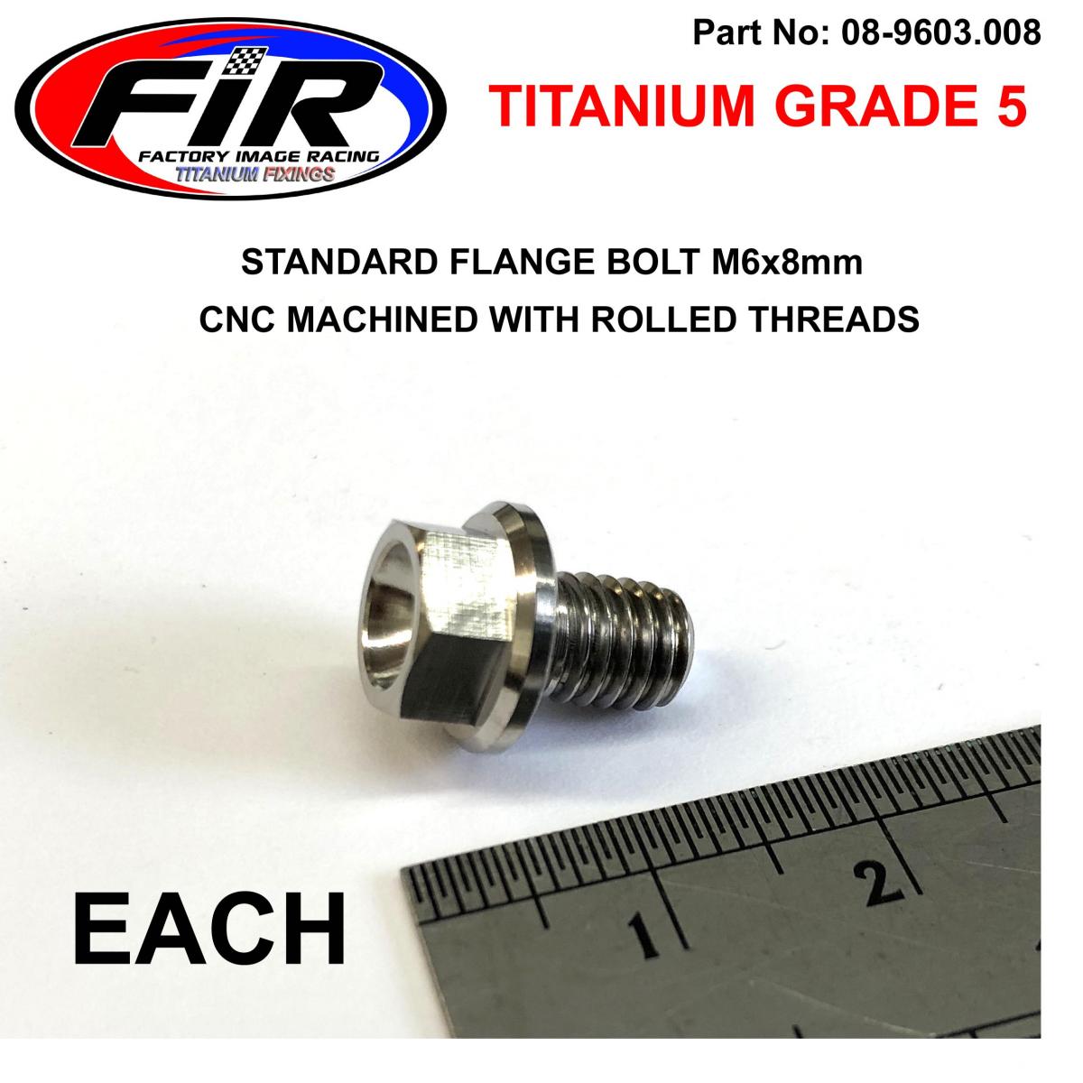 TITANIUM GR5 BOLT M6 x 8mm EACH, FLANGE OD: 11mm / HEX SIZE: 8mm