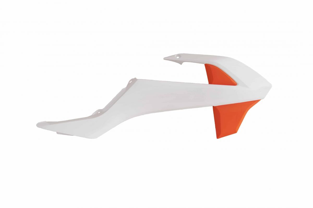 R-TECH WHITE/ORANGE RADIATOR SCOOPS KTM SX65 2016-2023, GAS GAS MC65 2021-2023