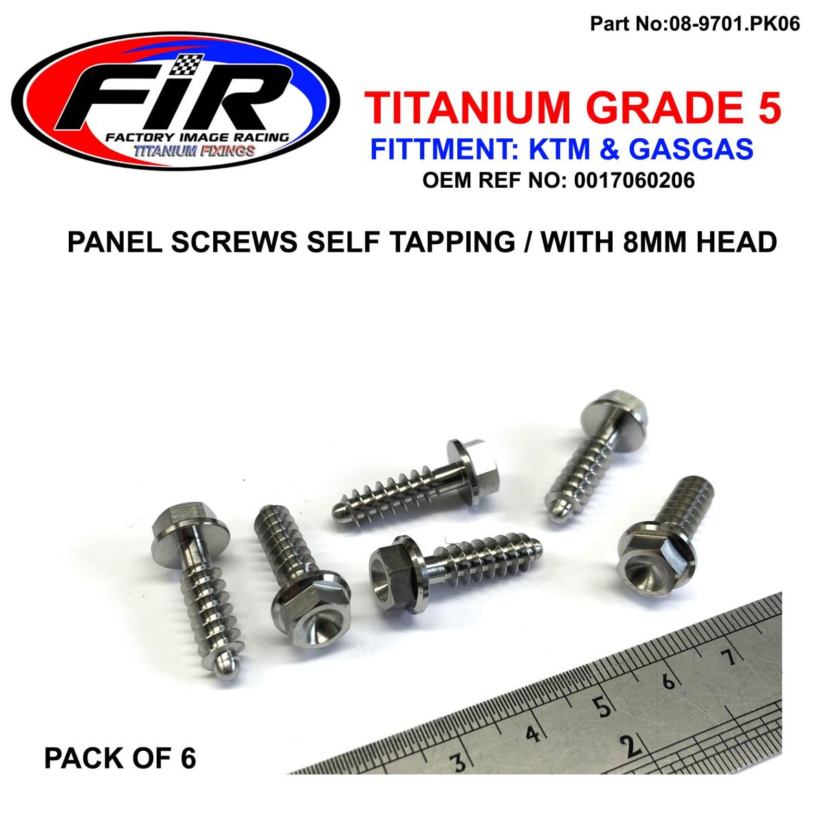 KTM SCREW PANEL BOLT PACK OF 6, TITANIUM GR5, 8MM SPANNER, KTM REF: 0017060206