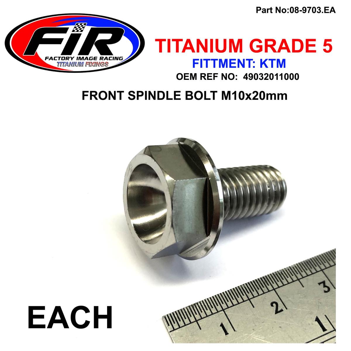 KTM FRONT SPINDLE BOLT M10x20mm, TITANIUM GR5, 94-20, EACH, KTM: 49032011000