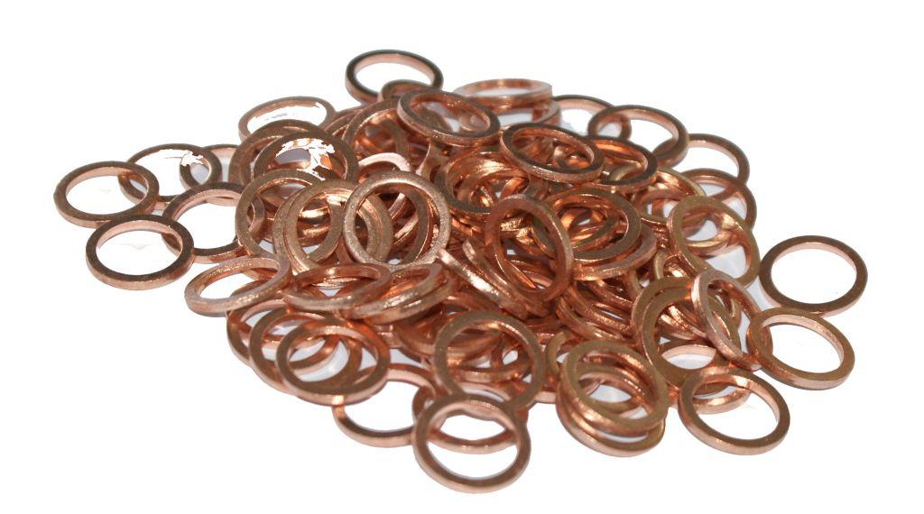 COPPER WASHER M12 PK OF 100, SIZE ID12 x OD18 x W1.50mm