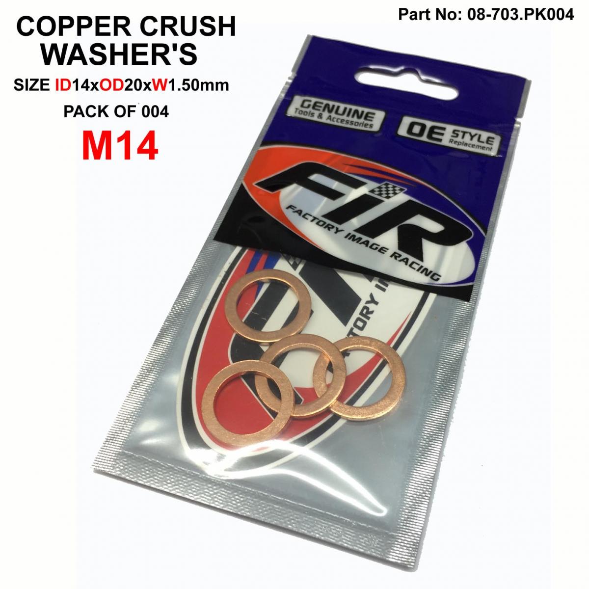 COPPER WASHER M14 PK OF 4, SIZE ID14 x OD20 x W1.50mm