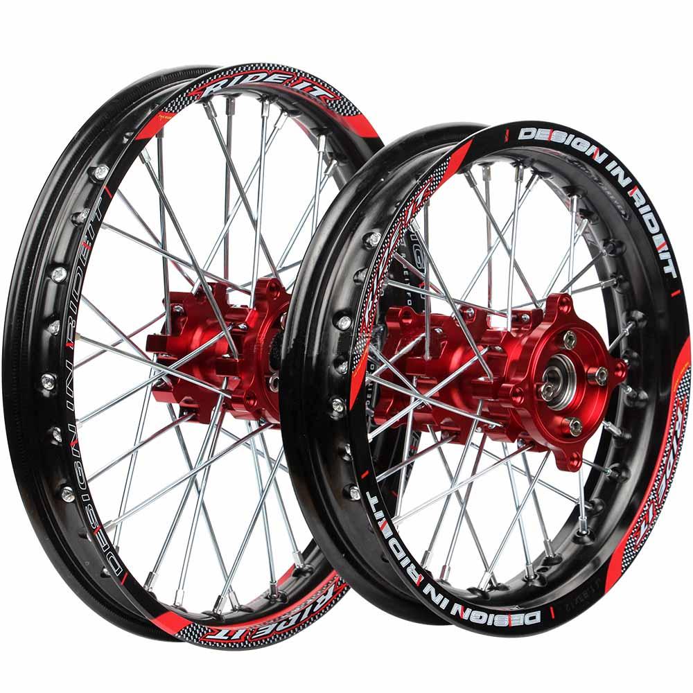 14 x 1.40 / 12 x 1.85 PIT BIKE WHEEL SET. 15mm SPINDLE