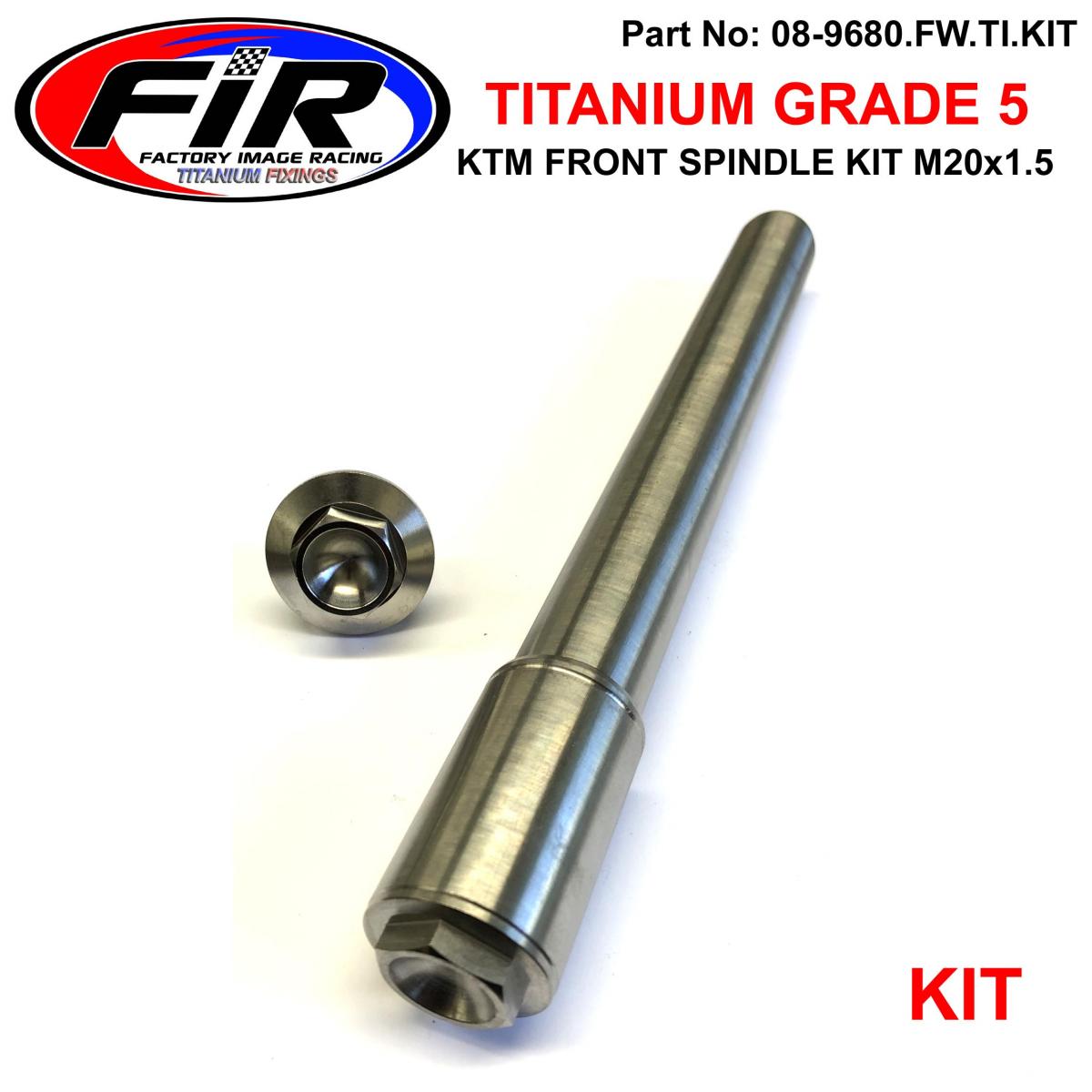 KTM NEW FRONT SPINDLE & NUT M20x1.5, TITANIUM 79109081033/70009082000, FIR-BRAND