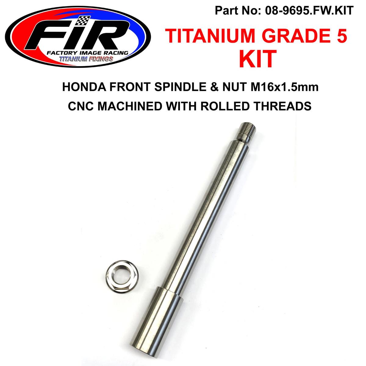 HONDA FRONT SPINDLE & NUT M16x1.5, TITANIUM, REF: 44301-MEN-000/90301-KZ4-J40