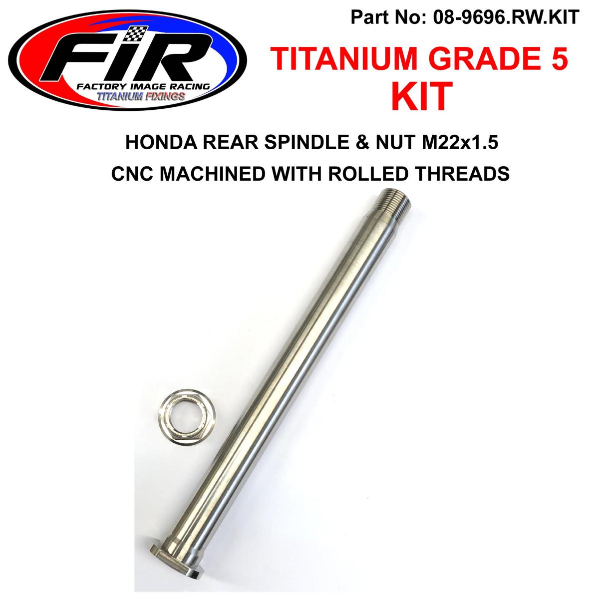 HONDA REAR SPINDLE & NUT M22x1.5, TITANIUM, REF: 42301-KRN-A30 & 90305-KZ4-J20