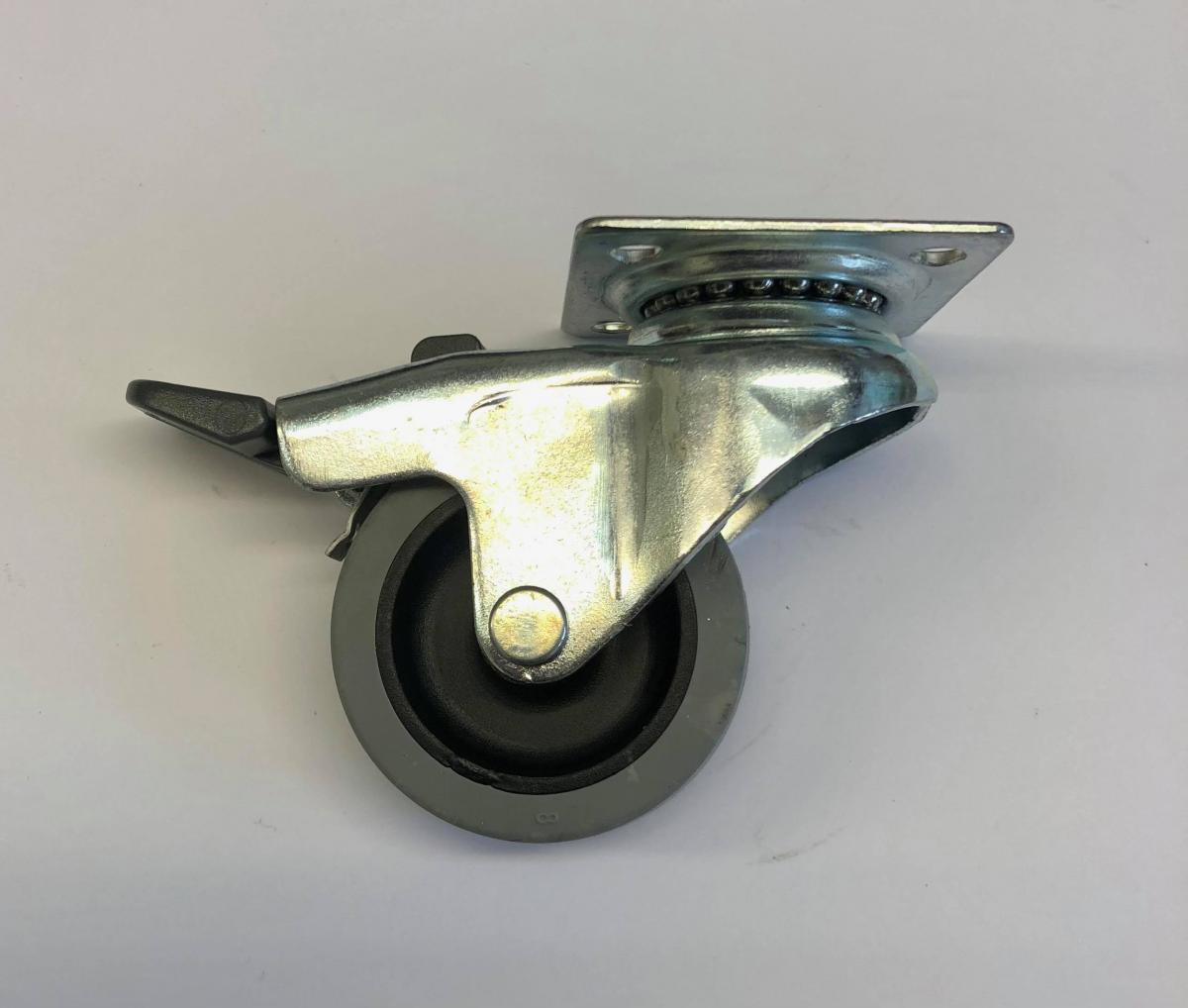 50MM SWIVLE PLATE CASTOR EA, GREY SYNTH RUB TYRE / BRAKE STOP