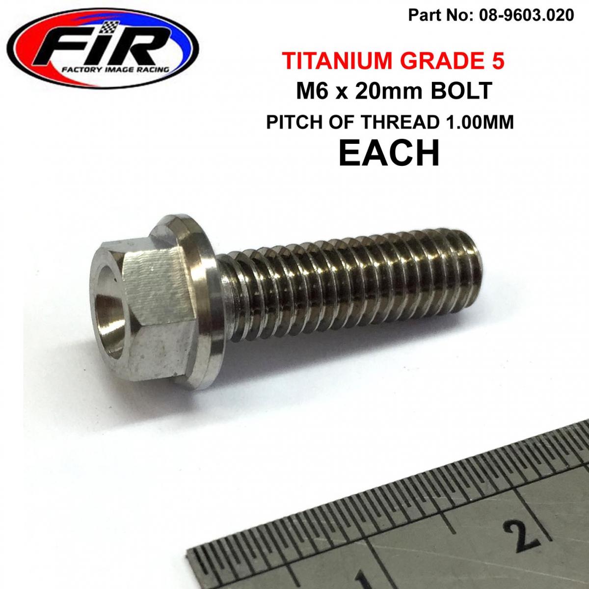 TITANIUM BOLT M6 x 20mm Hex 8mm spanner head 1.00mm pitch