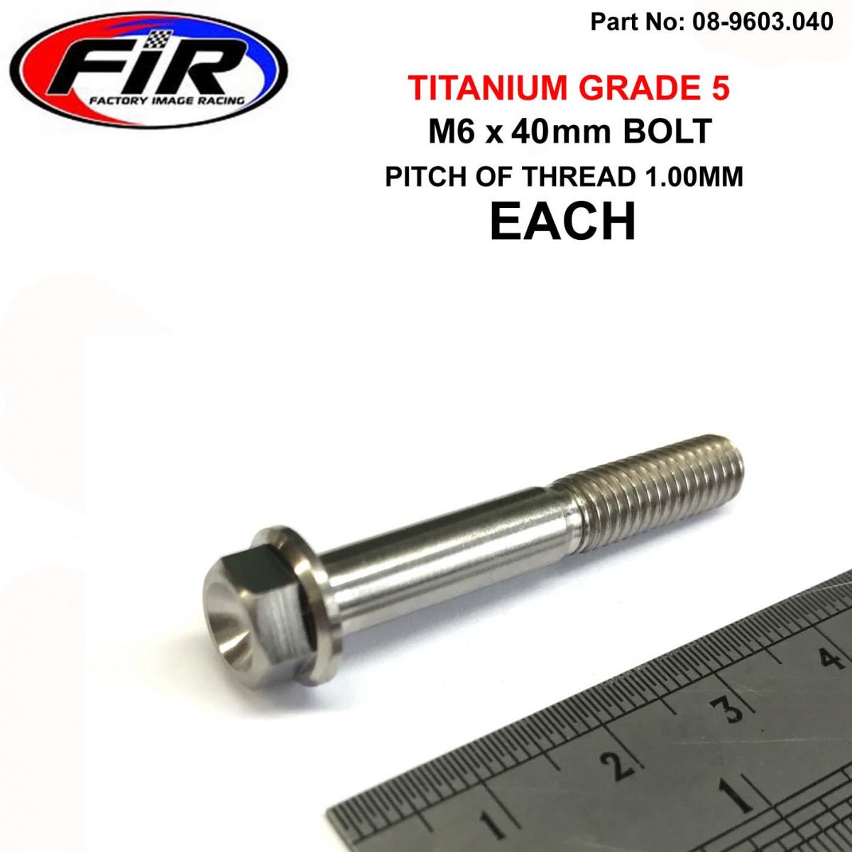 TITANIUM GR5 BOLT M6 x 40mm EACH, FLANGE OD: 11mm / HEX SIZE: 8mm