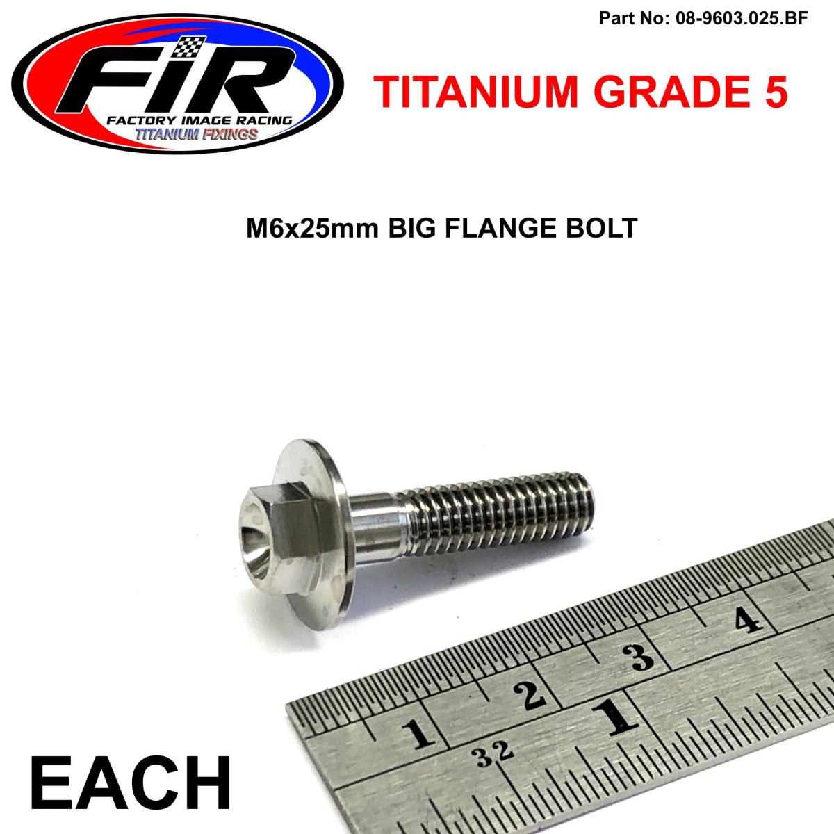 TITANIUM GR5 BOLT M6 x 25mm EACH, FLANGE OD: 15.90mm / HEX SIZE: 8mm
