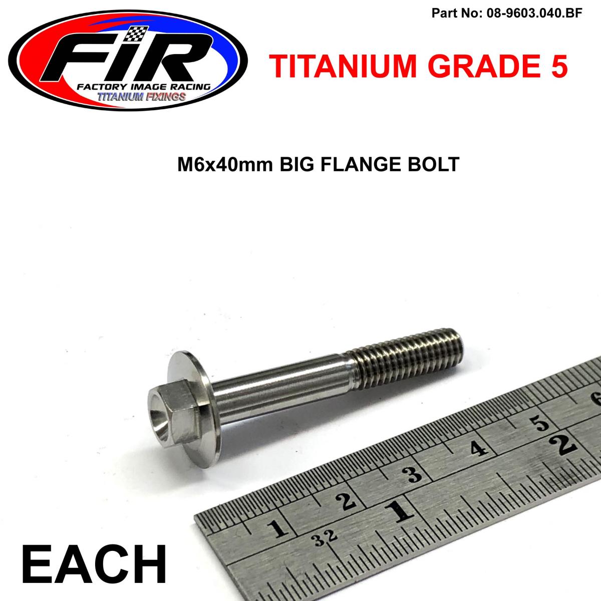 TITANIUM GR5 BOLT M6 x 40mm EACH, FLANGE OD: 15.90mm / HEX SIZE: 8mm