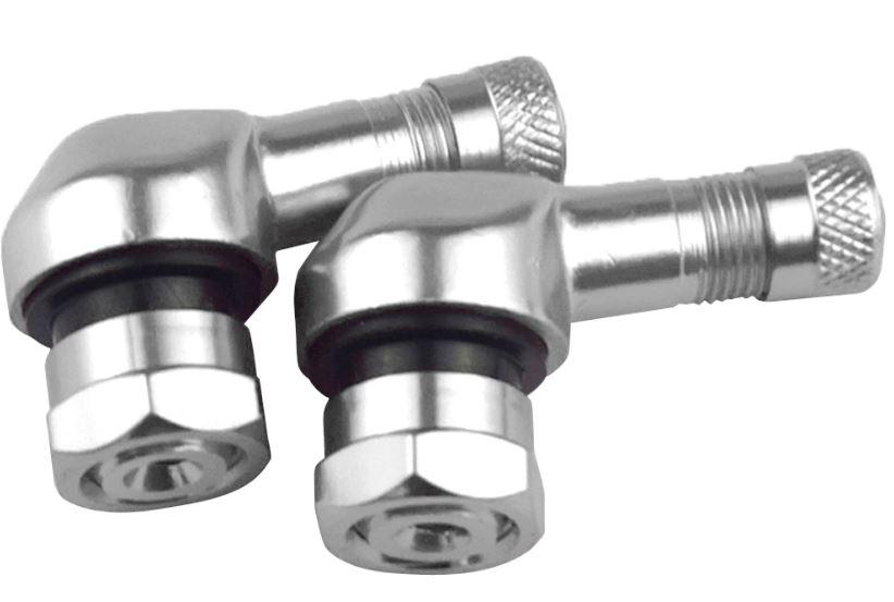 ALUM TUBELESS BOLT ON TYRE VALVE, 10mm x 11.3mm 90? DEGREE STEM, SILVER (PAIR)