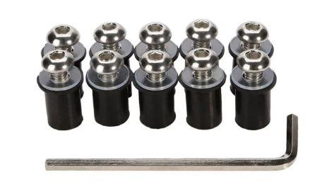 BOLT KIT WIND SHIELD SILVER, PK10, M5 x 16mm LONG Kit., FIR BRAND