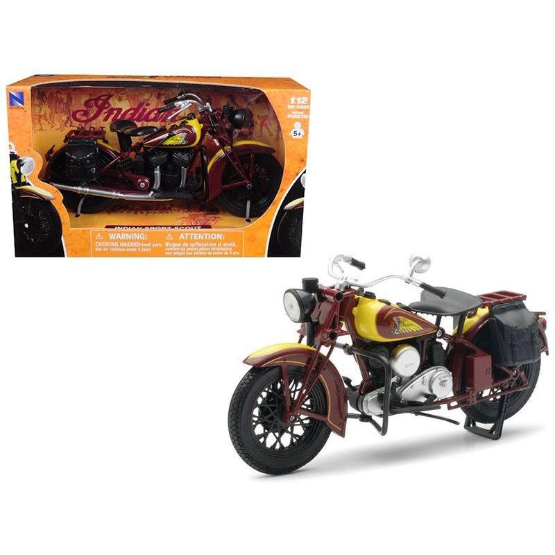 NEWRAY DIE CAST MODEL INDIAN SPORT SCOUT, 1934 CHIEF MOTORCYCLE, SCALE 1:12