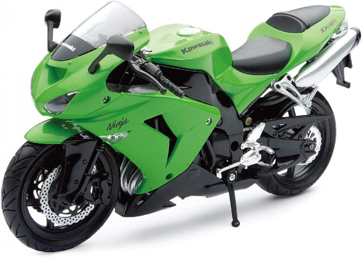 NEWRAY DIE CAST MODEL KAWASAKI ZX-10R, GREEN AND BLACK, SCALE 1:12