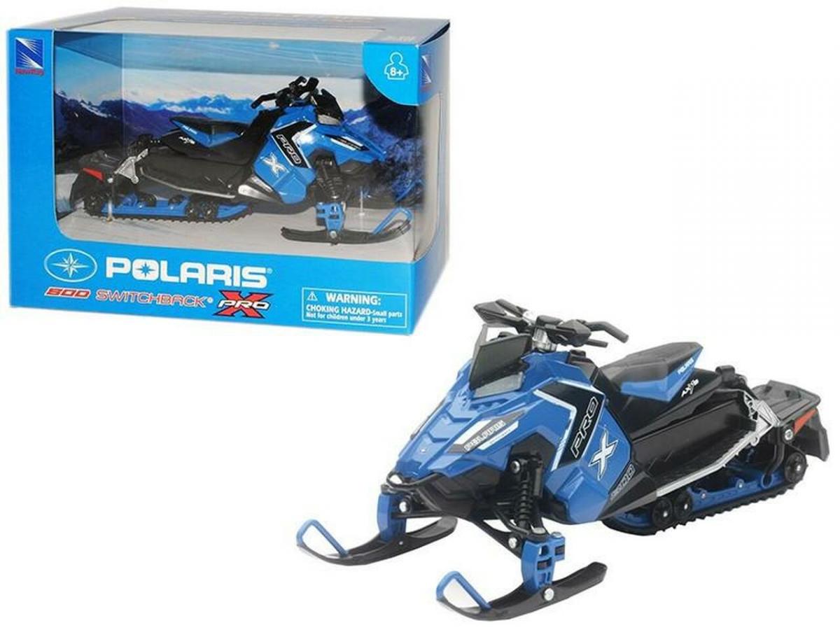 NEWRAY DIE CAST MODEL POLARIS 800 SWITCHBACK SNOWMOBILE BLUE & BLACK, SCALE 1:16