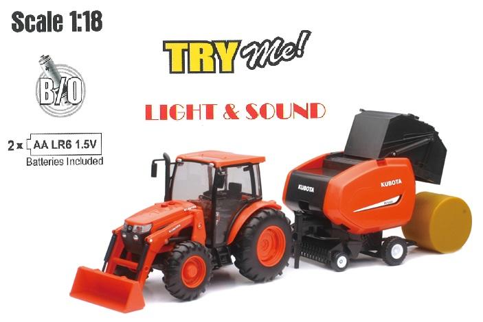 NEWRAY MODEL KUBOTA M5-111 WITH HAY BALER, B/O LIGHT & SOUND SCALE 1:18