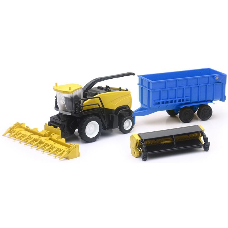 NEWRAY MODEL NEW HOLLAND RF850 HARVESTER AND TRAILER, BLUE & YELLOW, SCALE 1:62