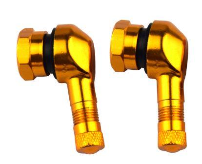 ALUM TUBELESS BOLT ON TYRE VALVE, 10mm x 11.3mm 90? DEGREE STEM, GOLD (PAIR)