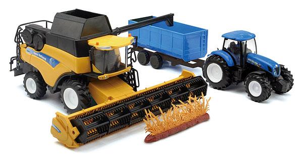 NEWRAY MODEL NEW HOLLAND CR9090 HARVESTER & T7.270 TRACTOR/TRAILER, SCALE 1:18