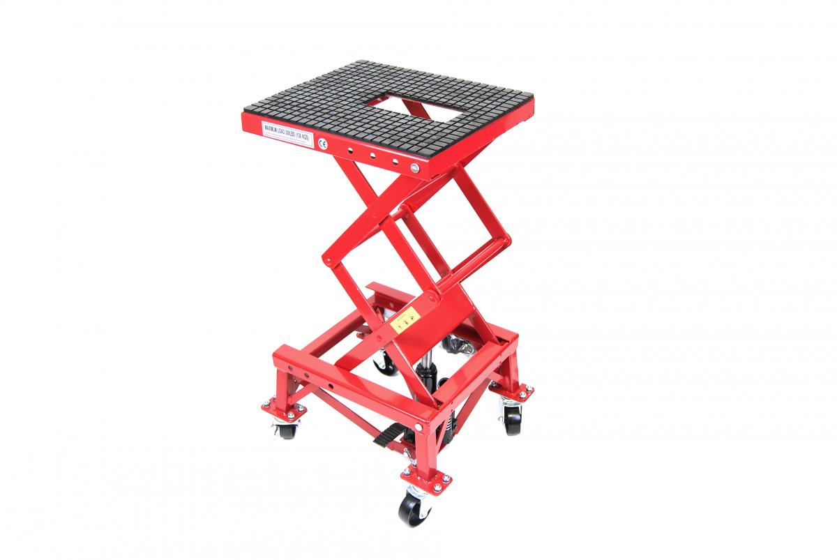 WHEEL ABOUT HEAVY DUTY HYDRAULIC LIFT STAND, RED SCISSOR STAND, MAX LIFT 135KGS