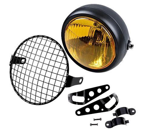 HEADLIGHT 6.5" WITH GRILL / BRACKET, YELLOW LENS, VINTAGE STYLE