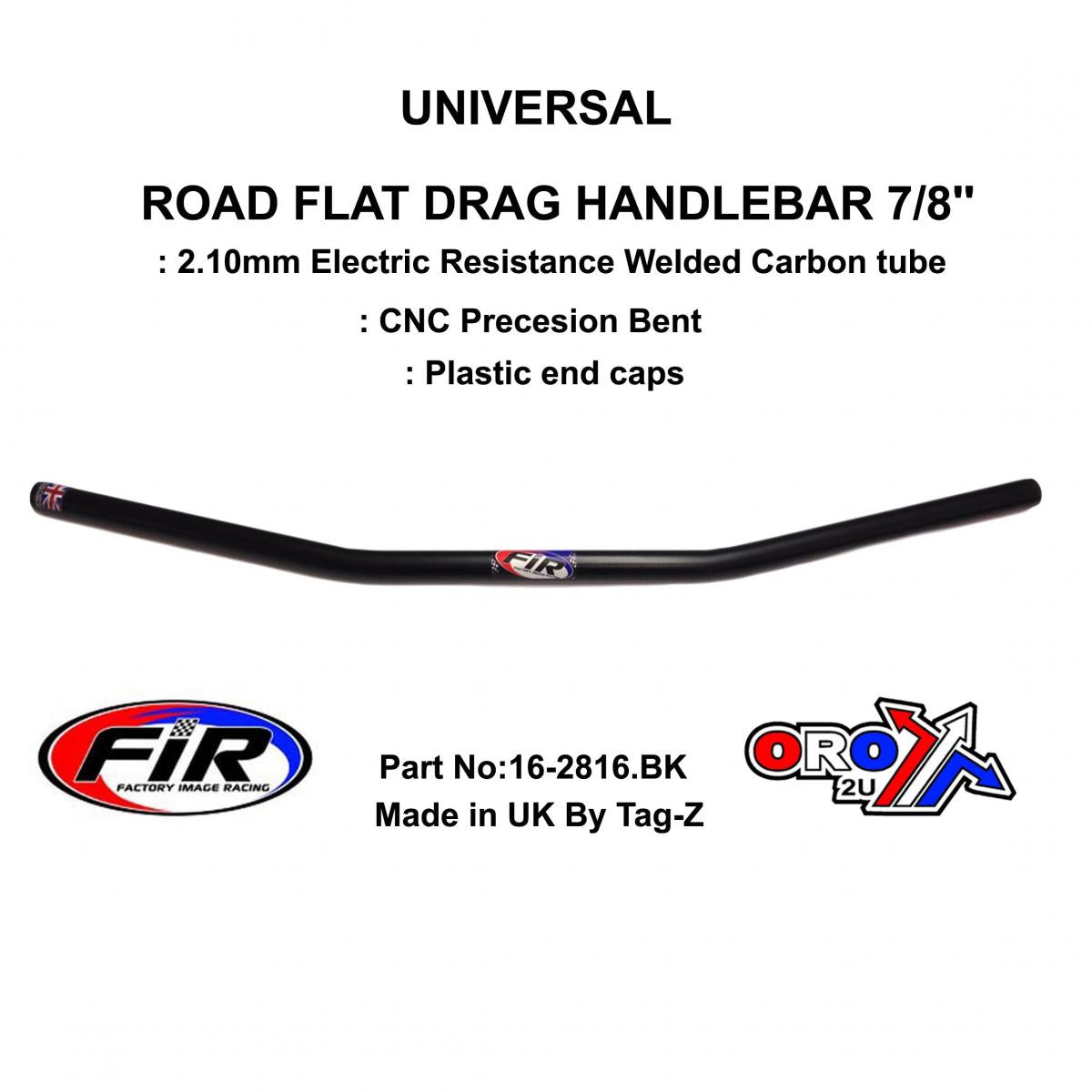 ROAD FLAT DRAG HANDLEBAR 7/8'', STREET SPORTS UNIVERSAL MAT BK, REN REF : 658-02