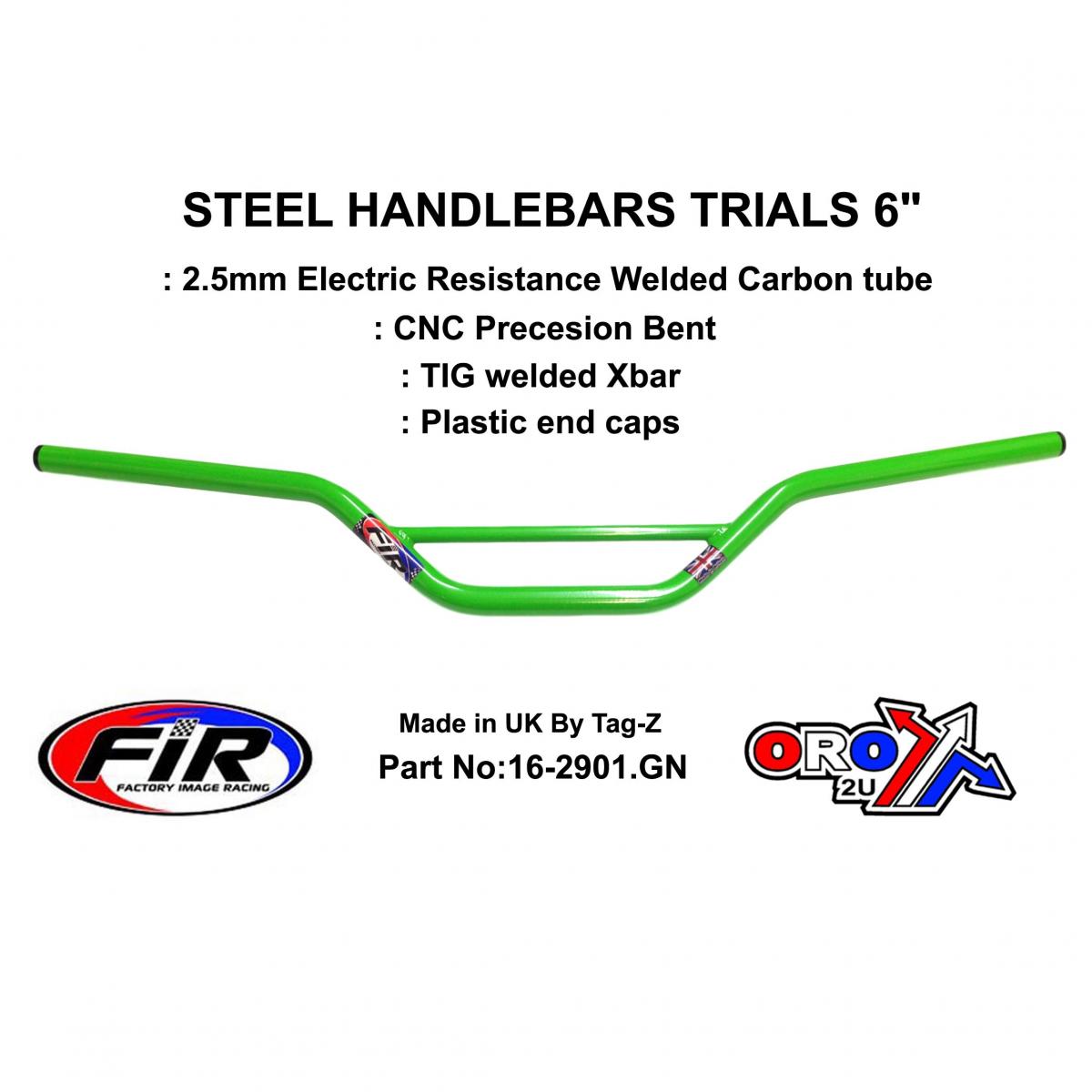 STEEL HANDLEBARS TRIALS 6", / GREEN 22mm 7/8, REF 48-768 / 768-02