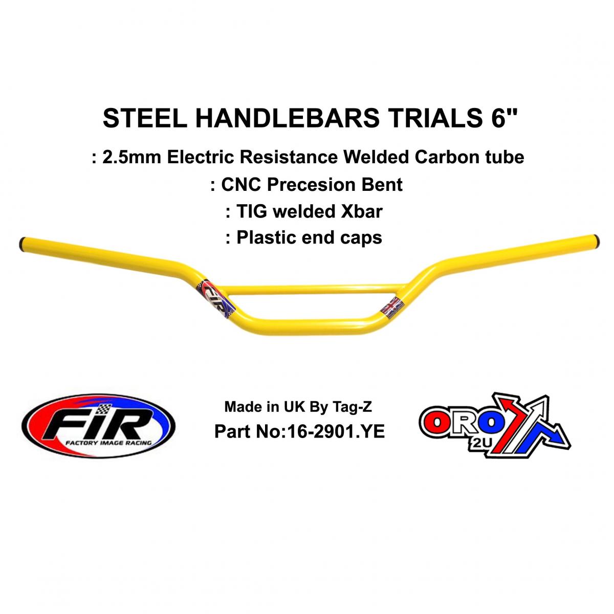 STEEL HANDLEBARS TRIALS 6", / YELLOW 22mm 7/8, REF 48-768 / 768-02